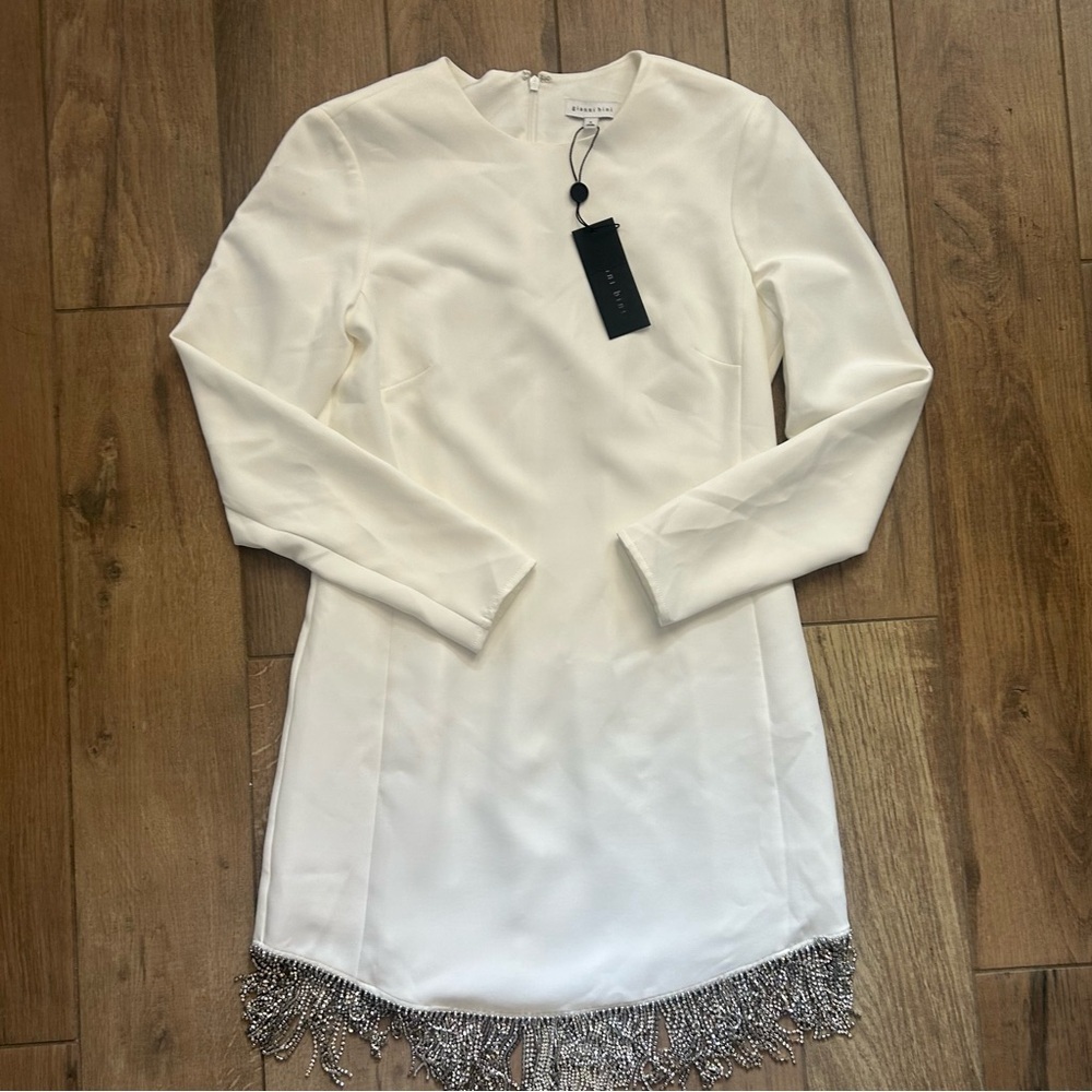 Gianni Bini Cream Sheath Midi Dress Long Sleeve Mock Neck